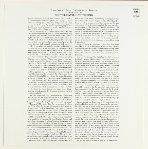 Walter Carlos - The Well-Tempered Synthesizer (LP, Album) (Very Good Plus (VG+)) - Image 5