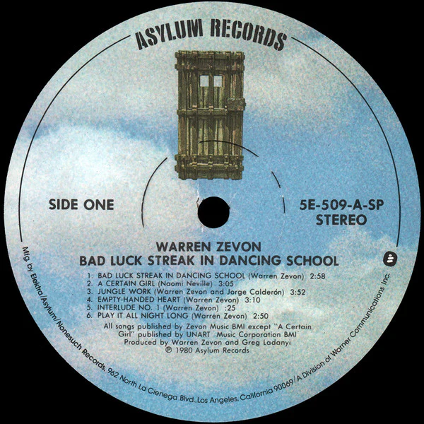 Warren Zevon - Bad Luck Streak In Dancing School (LP, Album, SP ) (Very Good Plus (VG+)) - Image 3