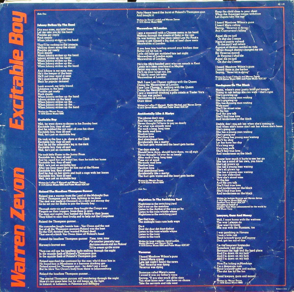 Warren Zevon - Excitable Boy (LP, Album, SP ) (Very Good Plus (VG+)) - Image 5