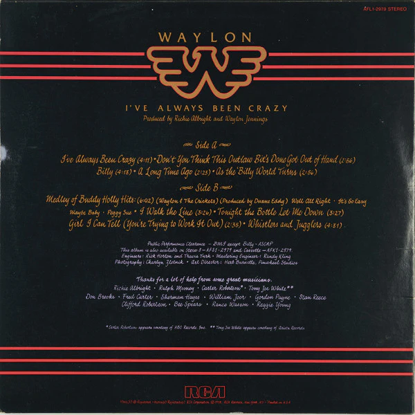 Waylon Jennings - I've Always Been Crazy (LP, Album) (Very Good Plus (VG+)) - Image 2