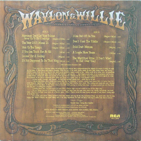 Waylon Jennings & Willie Nelson - Waylon & Willie (LP, Album) (Near Mint (NM or M-)) - Image 2