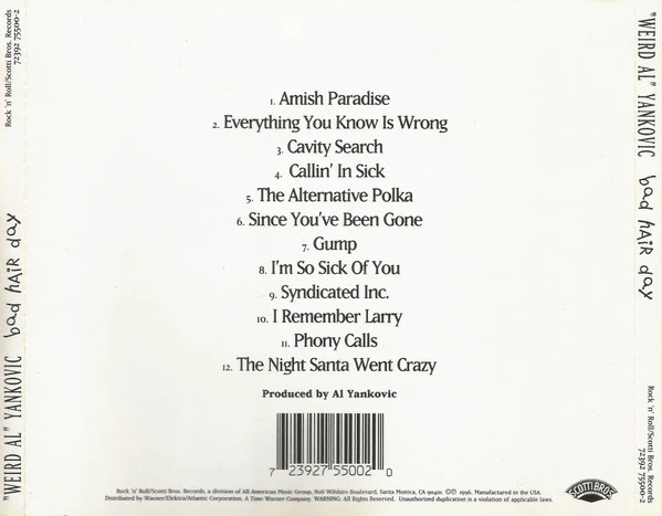 "Weird Al" Yankovic - Bad Hair Day (CD, Album, SRC) (Near Mint (NM or M-)) - Image 2