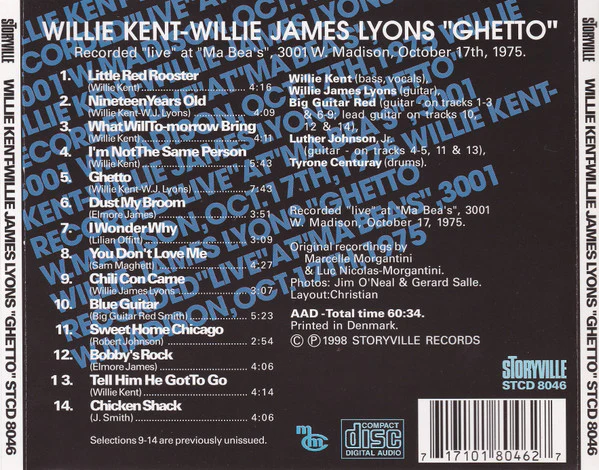 Willie Kent - Willie James Lyons - Ghetto (CD, Album, RE) (Very Good Plus (VG+)) - Image 2