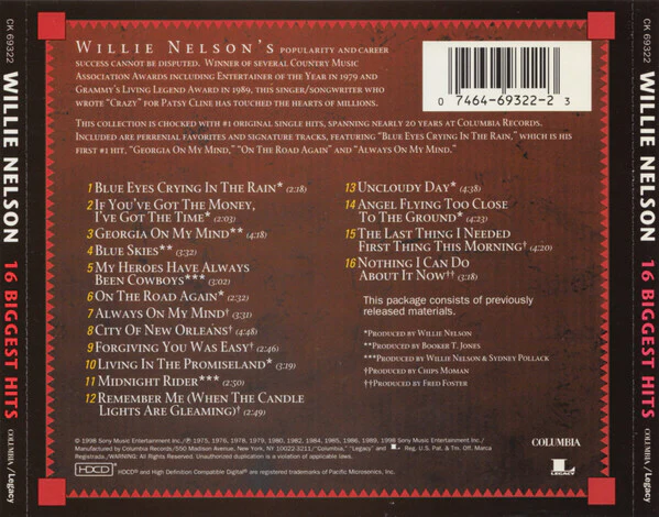 Willie Nelson - 16 Biggest Hits (HDCD, Comp) (Near Mint (NM or M-)) - Image 2
