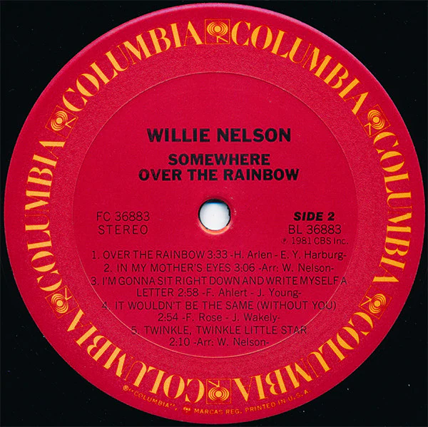 Willie Nelson - Somewhere Over The Rainbow (LP, Album, Pit) (Very Good Plus (VG+)) - Image 4