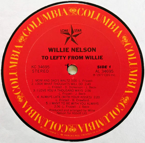 Willie Nelson - To Lefty From Willie (LP, Album, RE, Car) (Near Mint (NM or M-)) - Image 3