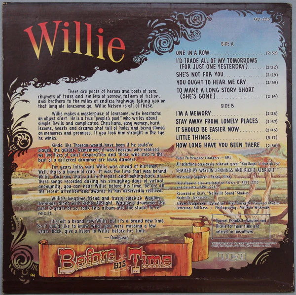 Willie Nelson - Willie - Before His Time (LP, Album, Comp, Ind) (Very Good Plus (VG+)) - Image 2