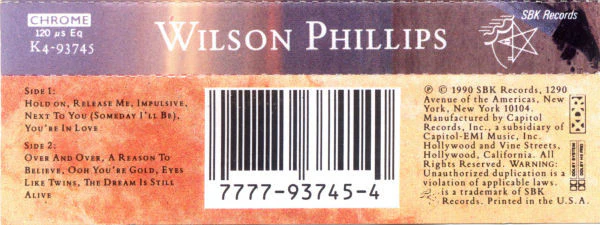 Wilson Phillips - Wilson Phillips (Cass, Album, Chr) (Near Mint (NM or M-)) - Image 2