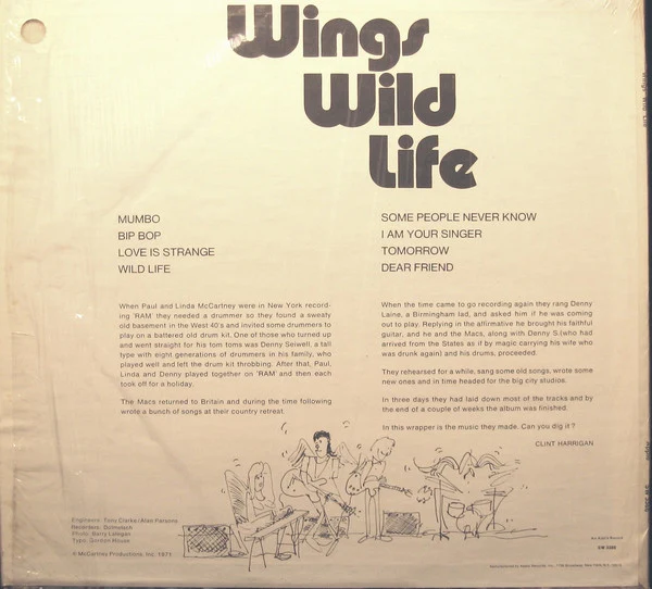 Wings - Wild Life (LP, Album, Jac) (Very Good (VG)) - Image 2