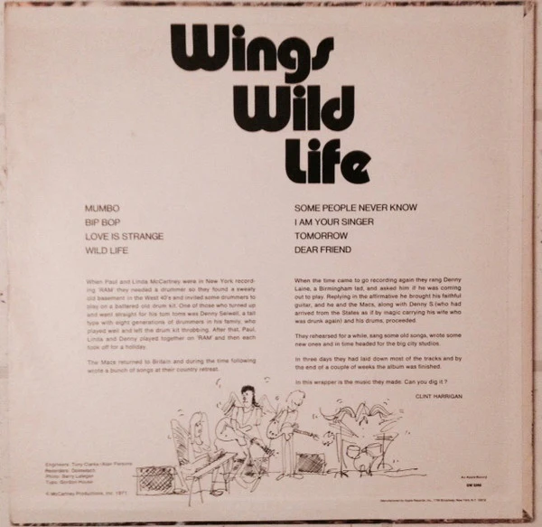 Wings - Wild Life (LP, Album, Win) (Very Good Plus (VG+)) - Image 2