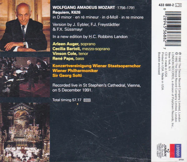 Wolfgang Amadeus Mozart, Georg Solti - Mozart: Requiem, K626 (CD, Album, Non) (Very Good Plus (VG+)) - Image 2