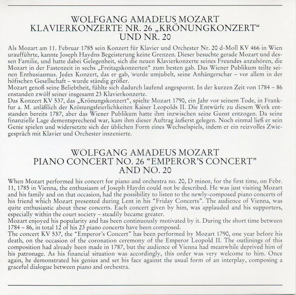 Wolfgang Amadeus Mozart - Klavierkonzerte Nr. 26 „Krönungskonzert“ Und Nr. 20 (CD) (Near Mint (NM or M-)) - Image 5
