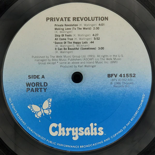 World Party - Private Revolution (LP, Album, Pit) (Very Good (VG)) - Image 3
