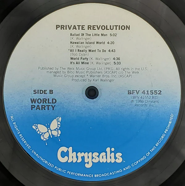 World Party - Private Revolution (LP, Album, Pit) (Very Good (VG)) - Image 4