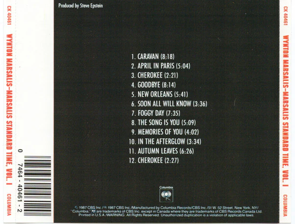 Wynton Marsalis - Marsalis Standard Time, Vol. 1 (CD, Album) (Very Good Plus (VG+)) - Image 2