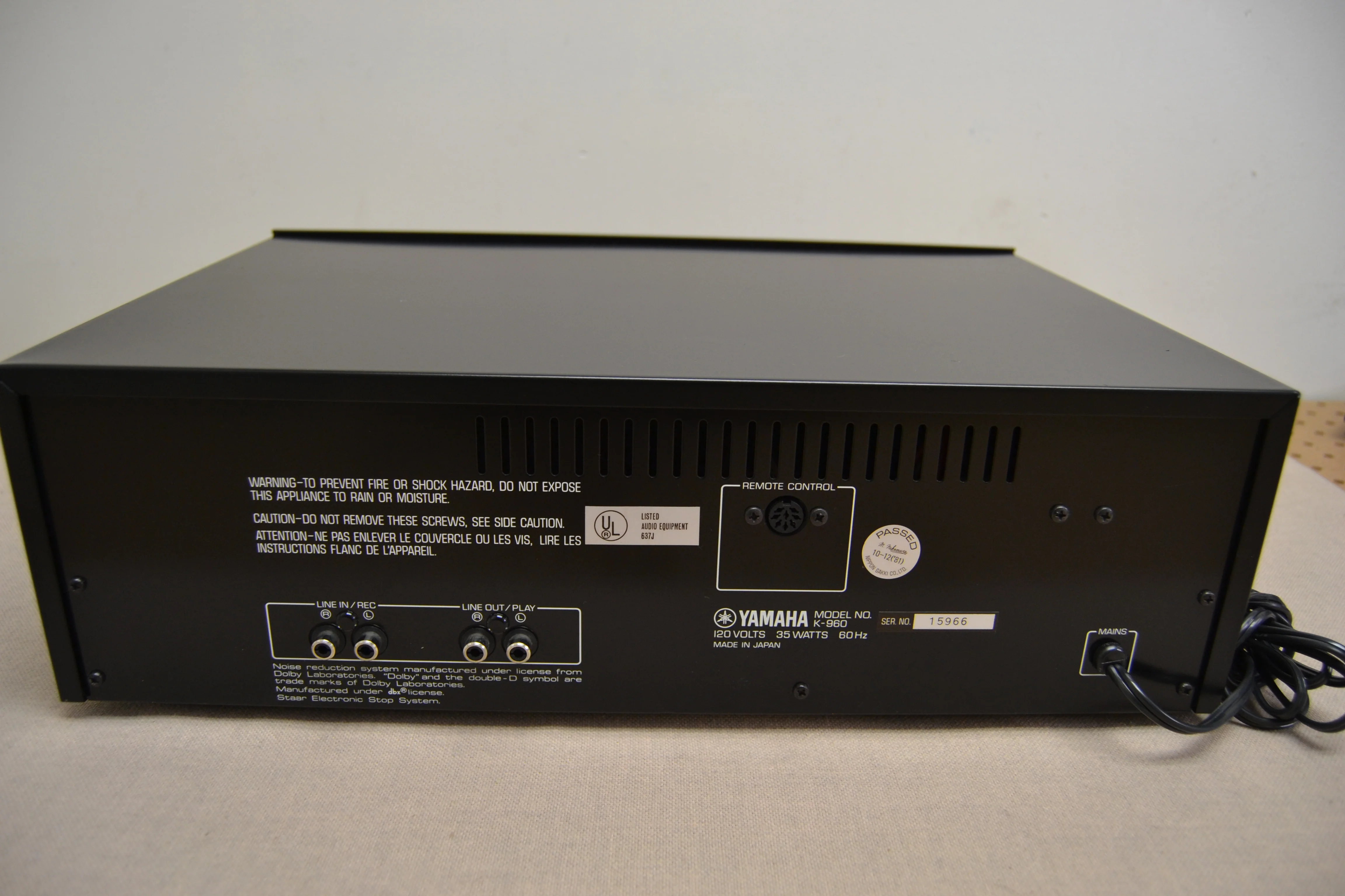 Yamaha K-960 Stereo Cassette Deck (1981-83) * Fully Serviced * New Belts - Image 7