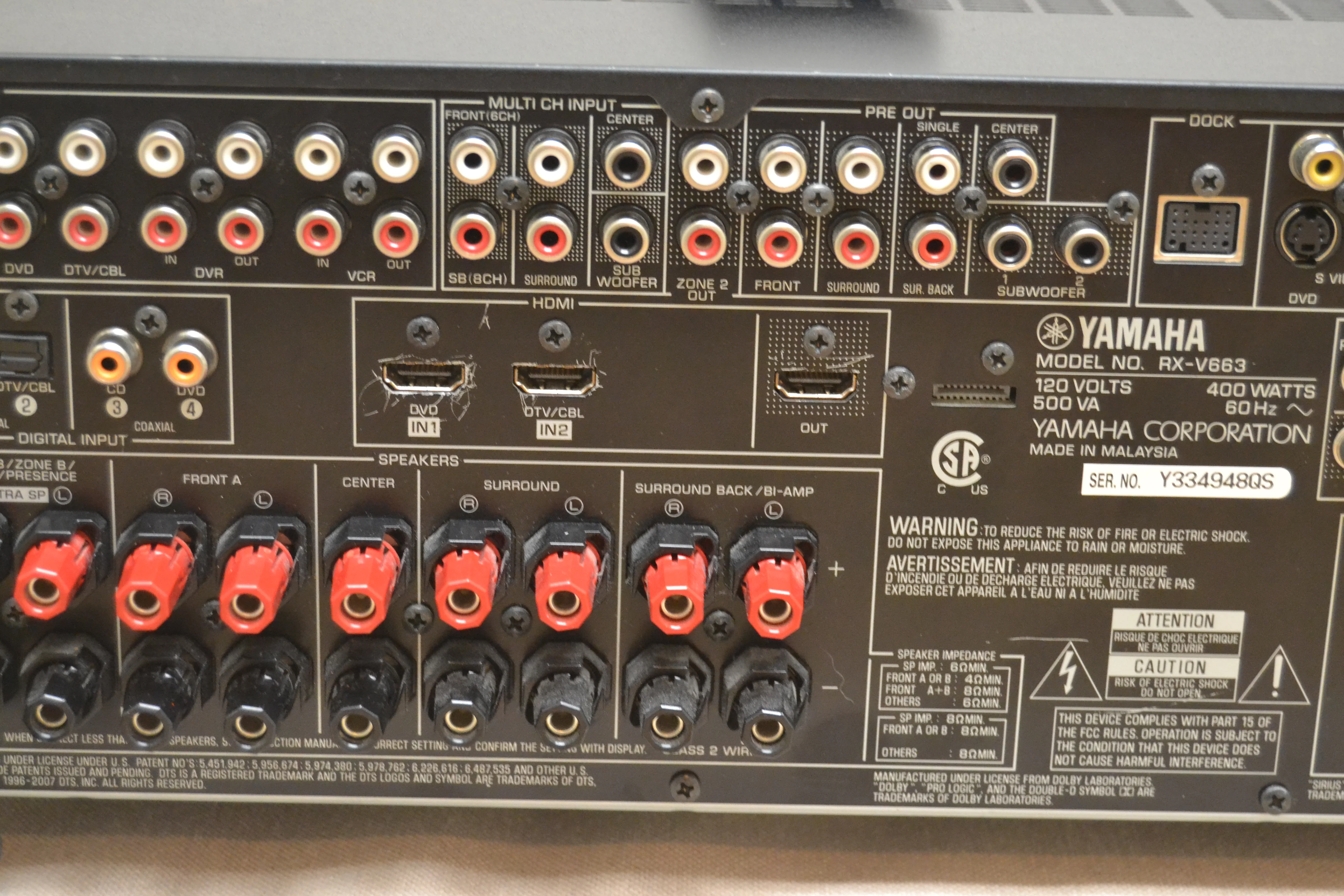 Yamaha RX-V663 AV Stereo Receiver * HDMI * Remote Control * - Image 13