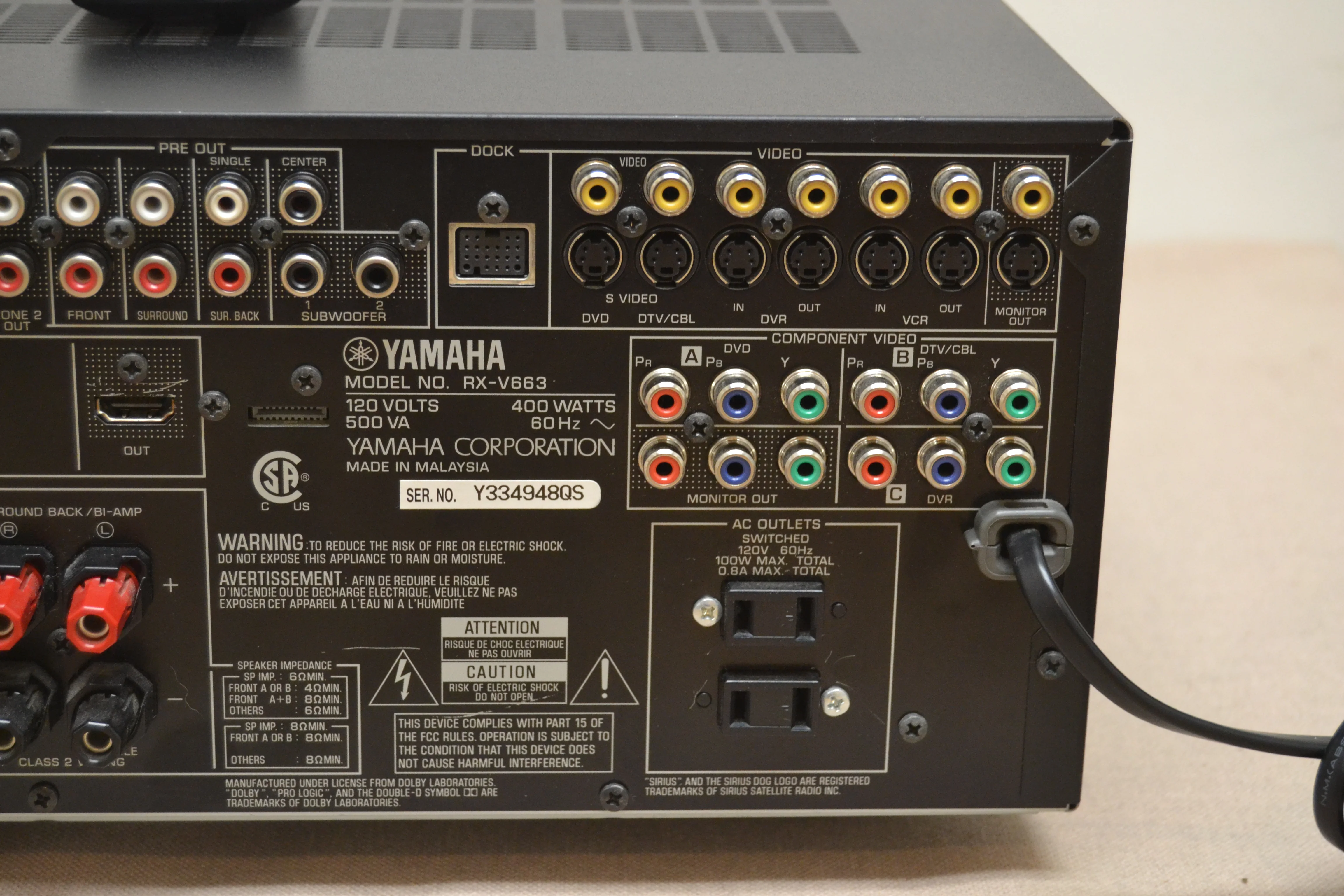 Yamaha RX-V663 AV Stereo Receiver * HDMI * Remote Control * - Image 14