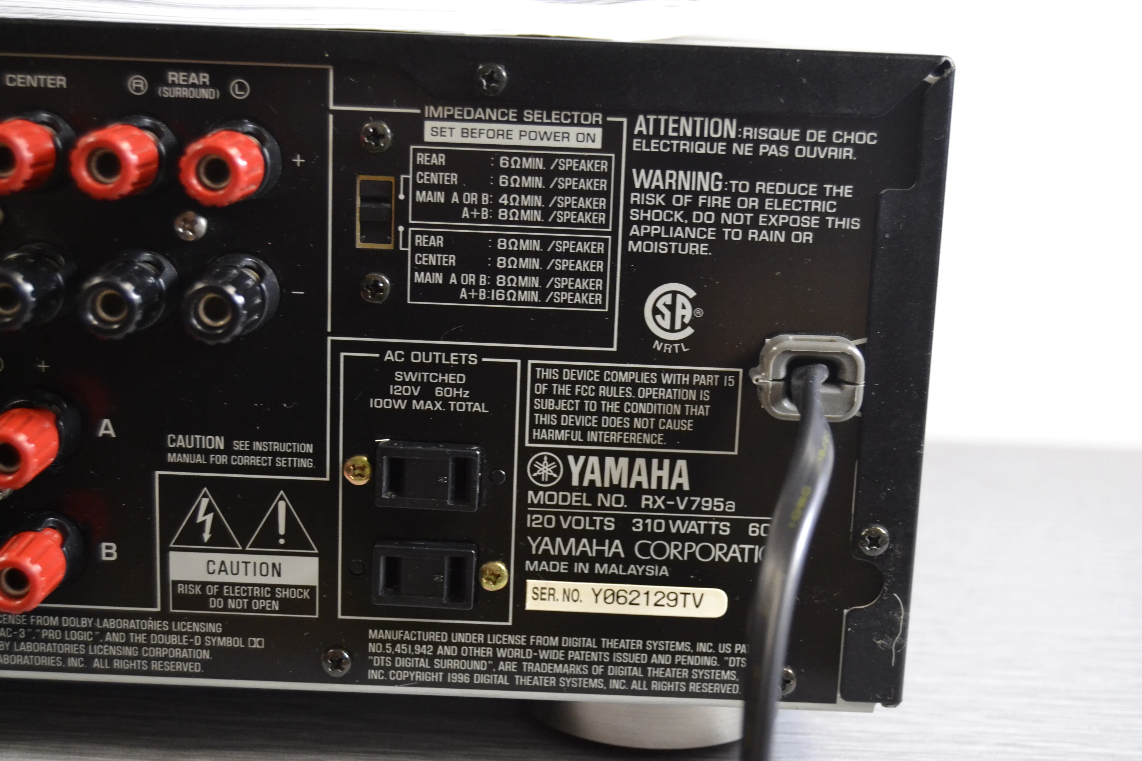 Yamaha RX-V795a Stereo Receiver * Remote * Manual * Box - Image 13