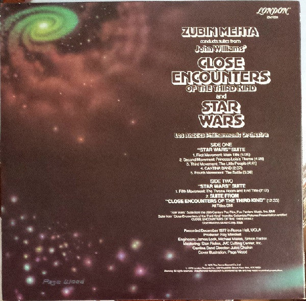 Zubin Mehta Conducts Los Angeles Philharmonic Orchestra - Suites From Star Wars And Close Encounters Of The Third Kind (LP, Club) (Very Good Plus (VG+)) - Image 2