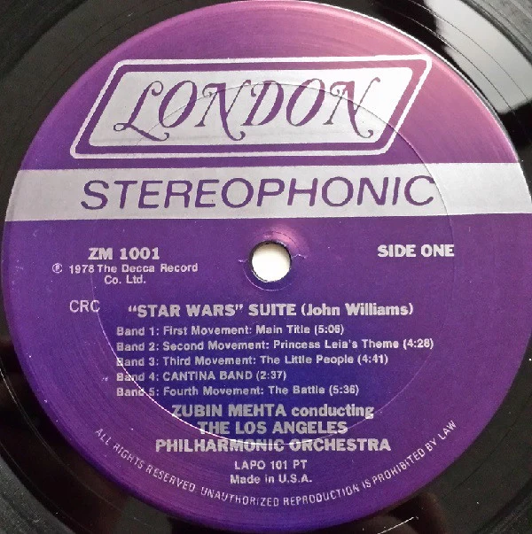 Zubin Mehta Conducts Los Angeles Philharmonic Orchestra - Suites From Star Wars And Close Encounters Of The Third Kind (LP, Club) (Very Good Plus (VG+)) - Image 3